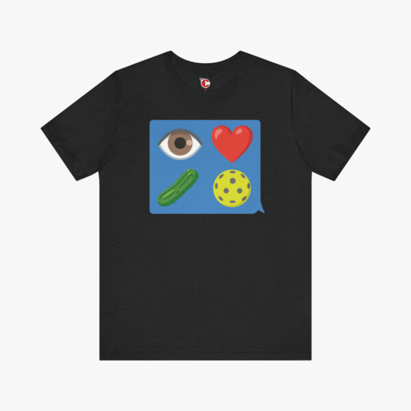 Front view of a I Love Pickleball t-shirt in Black Heather