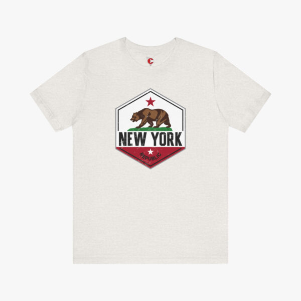 Front view of a New York State of Confusion t-shirt in Heather Cement