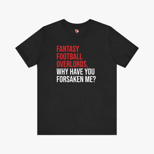 Front view of a Fantasy Football Overlords t-shirt in Black